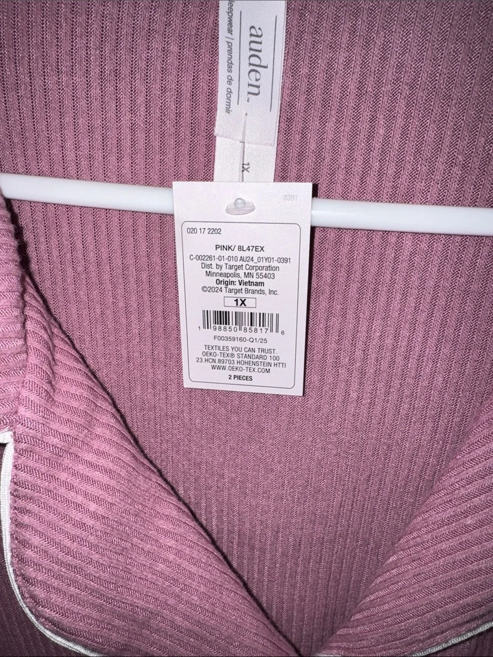 Auden Rose Pink Waffle Knit Pajama Set with White Piping